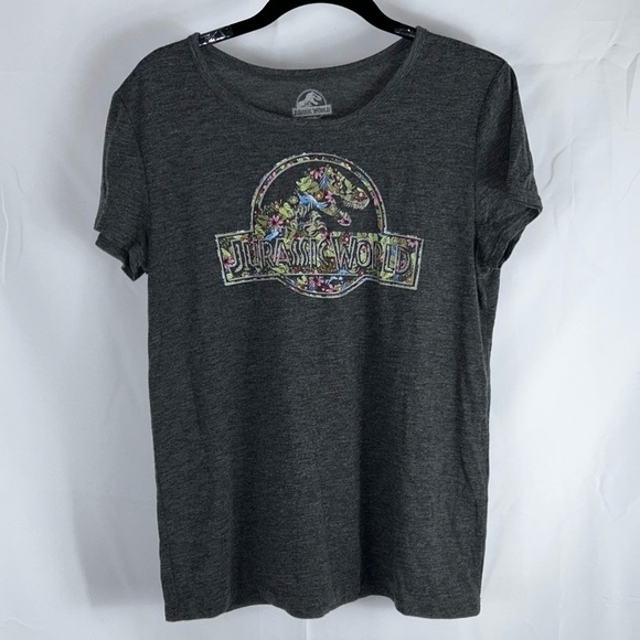 Jurassic World Shirt Palm Floral Pattern Short Sleeve Crewneck Pull Over Top - Picture 8 of 8